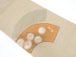 リサイクル　節紬地紙に万寿菊模様刺繍名古屋帯